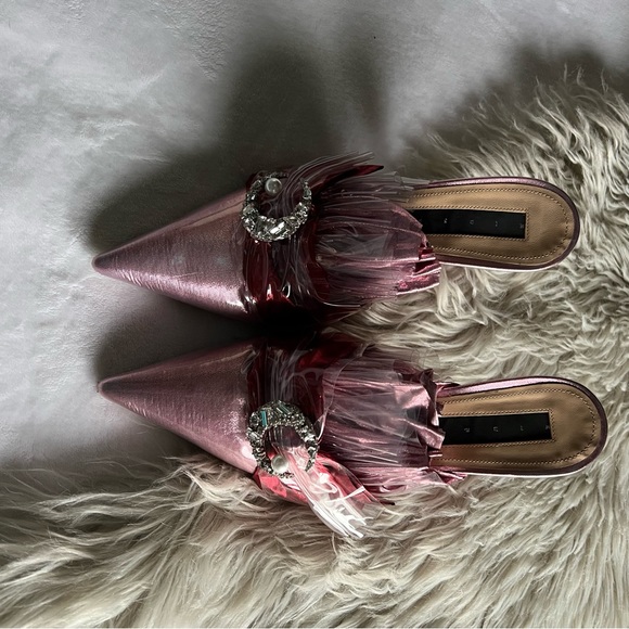 Midnight 00 Ruched Lamé & Pvc Stiletto-heel Mules 39 cocktail NYE metallic pink - Picture 5 of 11